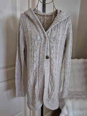 Cozy Hooded Cable-Knit Sweater Cardigan - Light Beige S/M